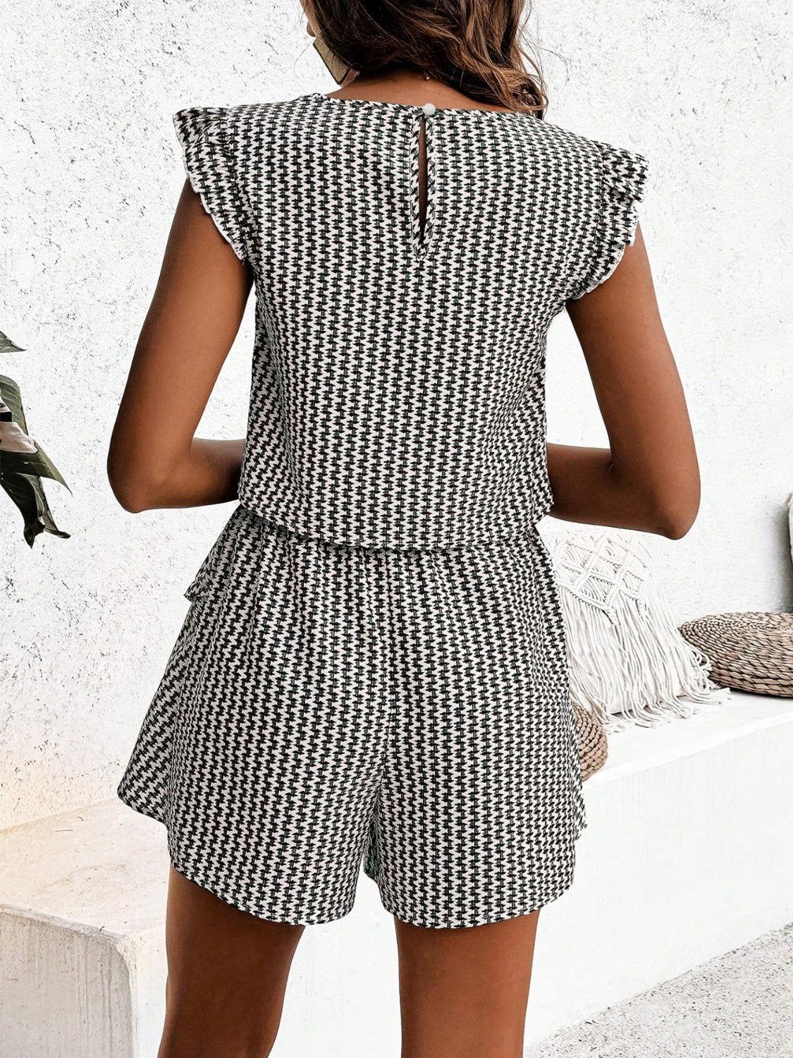 Honey Printed Round Neck Top and Layered Shorts Set - Clothes For Her Online Store