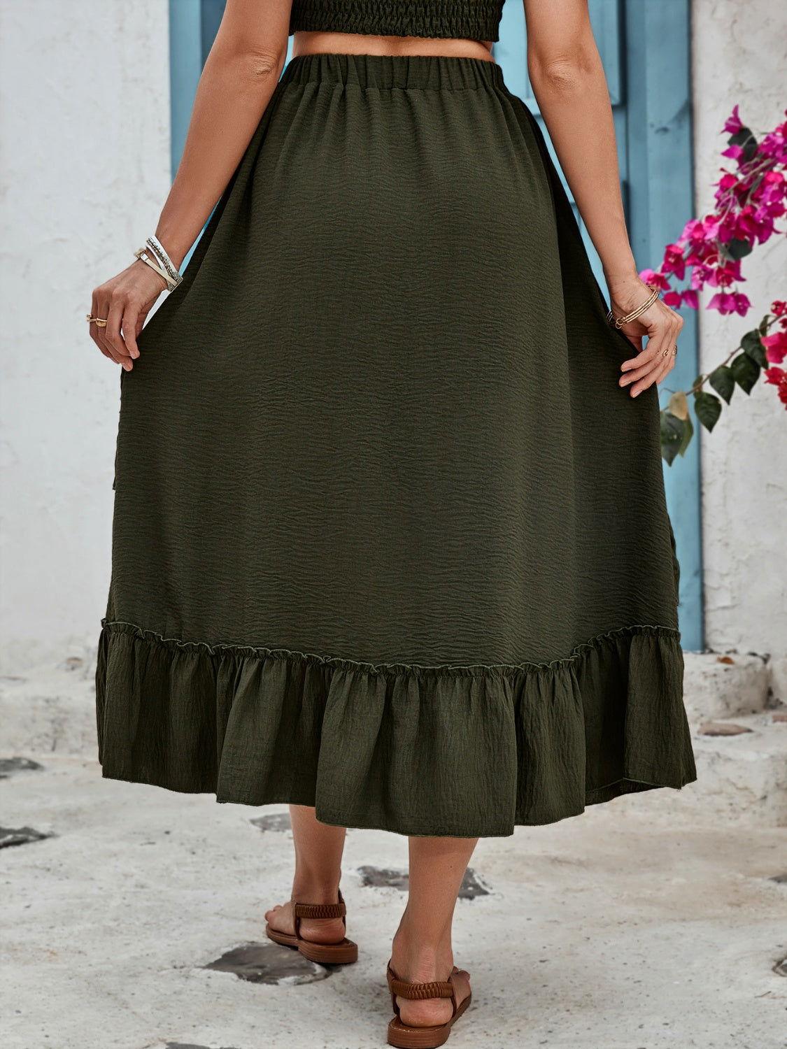 Honey Ruffled Elastic Waist Midi Skirt - Clothes For Her Online Store