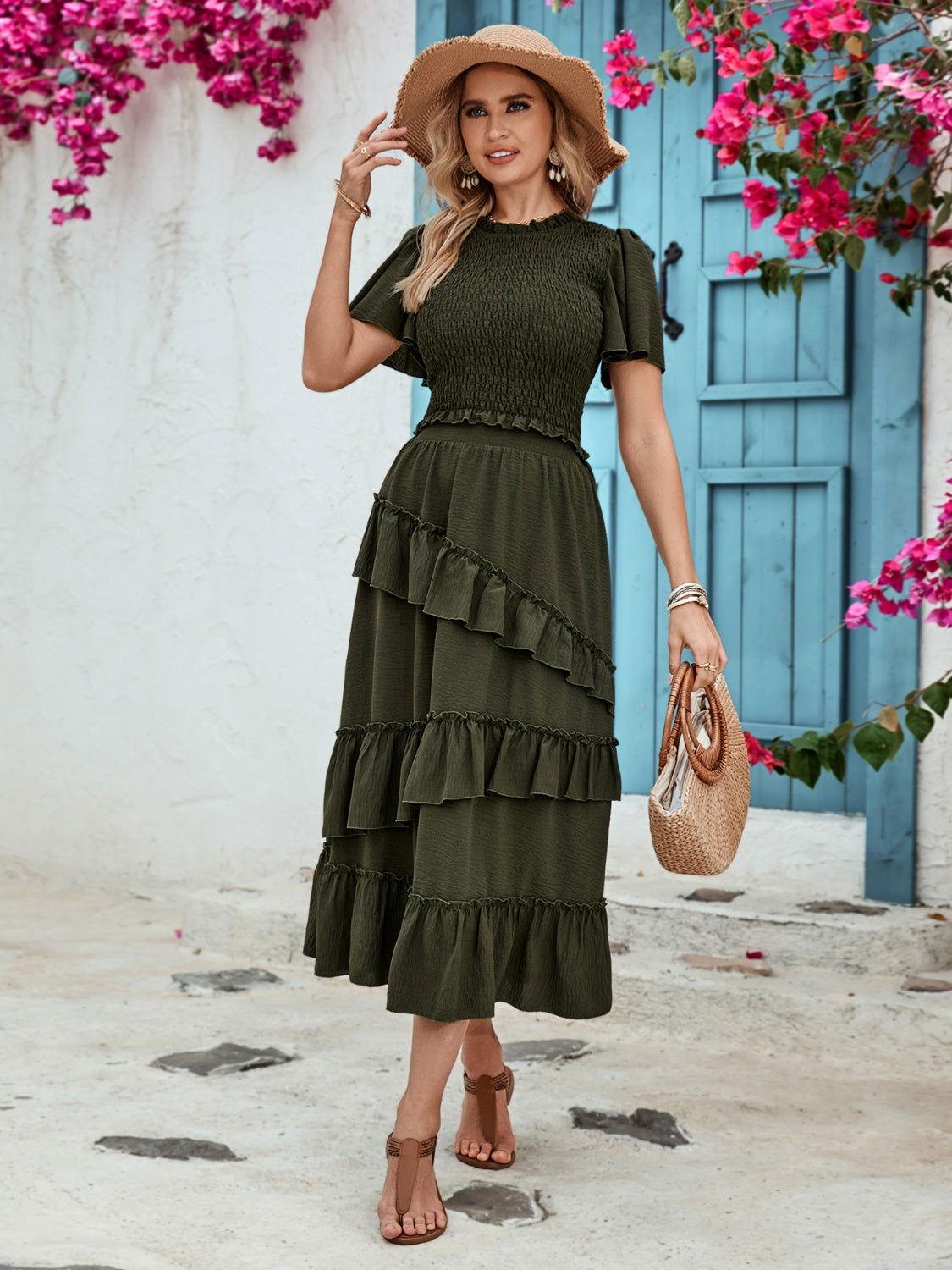 Honey Ruffled Elastic Waist Midi Skirt - Clothes For Her Online Store