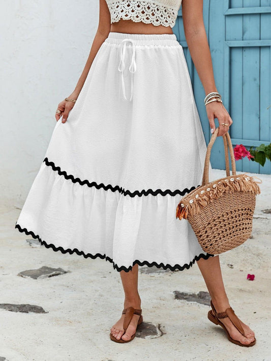 Honey Tied Contrast Trim High Waist Skirt - Clothes For Her Online Store