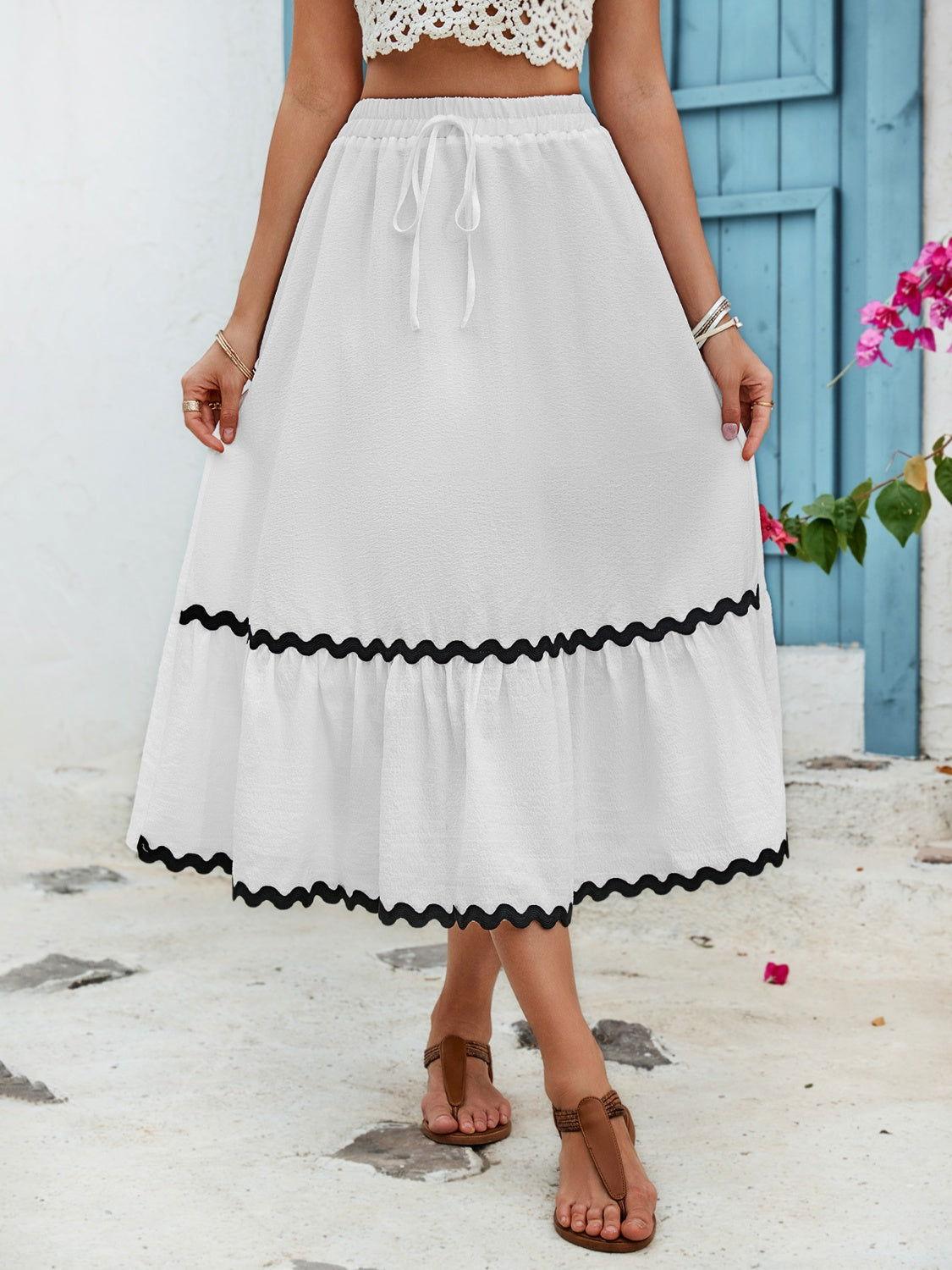 Honey Tied Contrast Trim High Waist Skirt - Clothes For Her Online Store