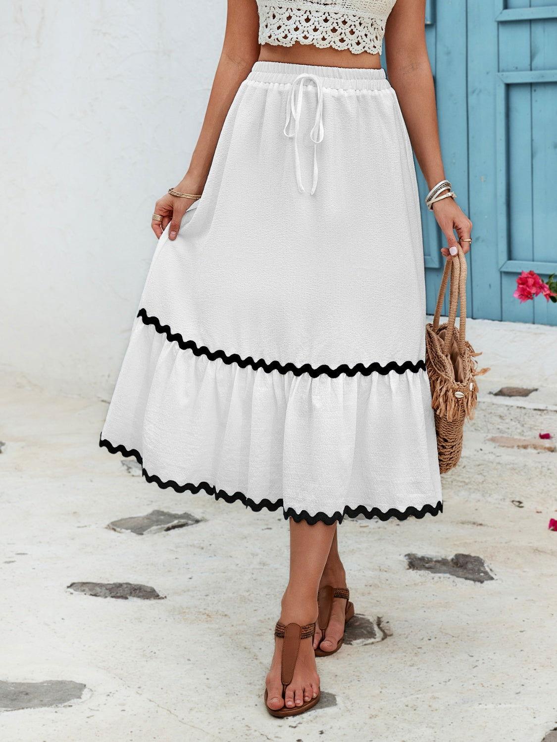 Honey Tied Contrast Trim High Waist Skirt - Clothes For Her Online Store