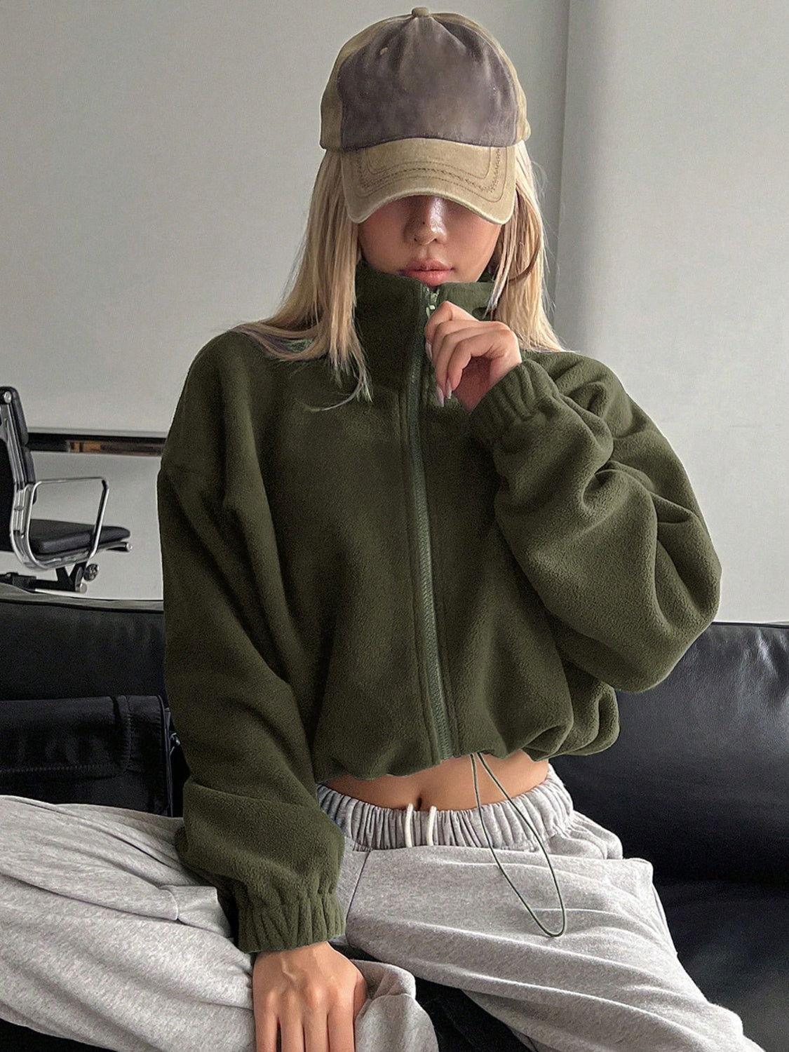 Honey Zip Up Long Sleeve Cropped Jacket - Clothes For Her Online Store