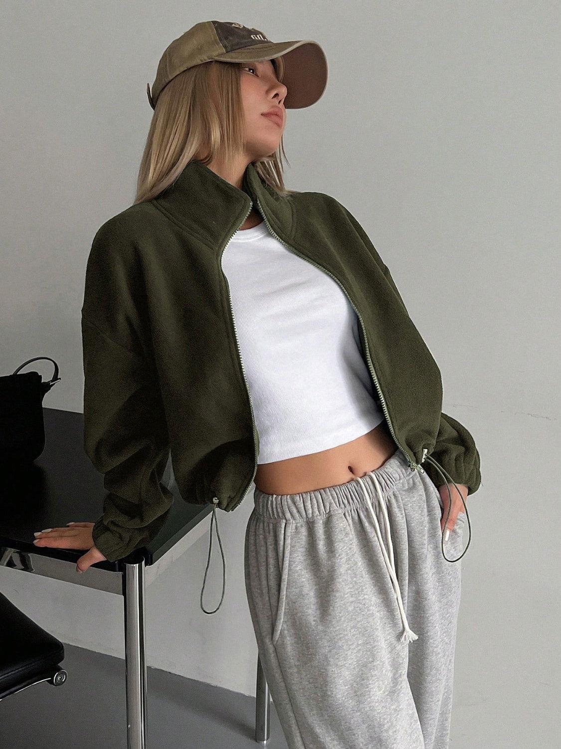 Honey Zip Up Long Sleeve Cropped Jacket - Clothes For Her Online Store