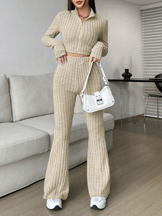 Honey Zip Up Long Sleeve Top and Pants Set - Clothes For Her Online Store