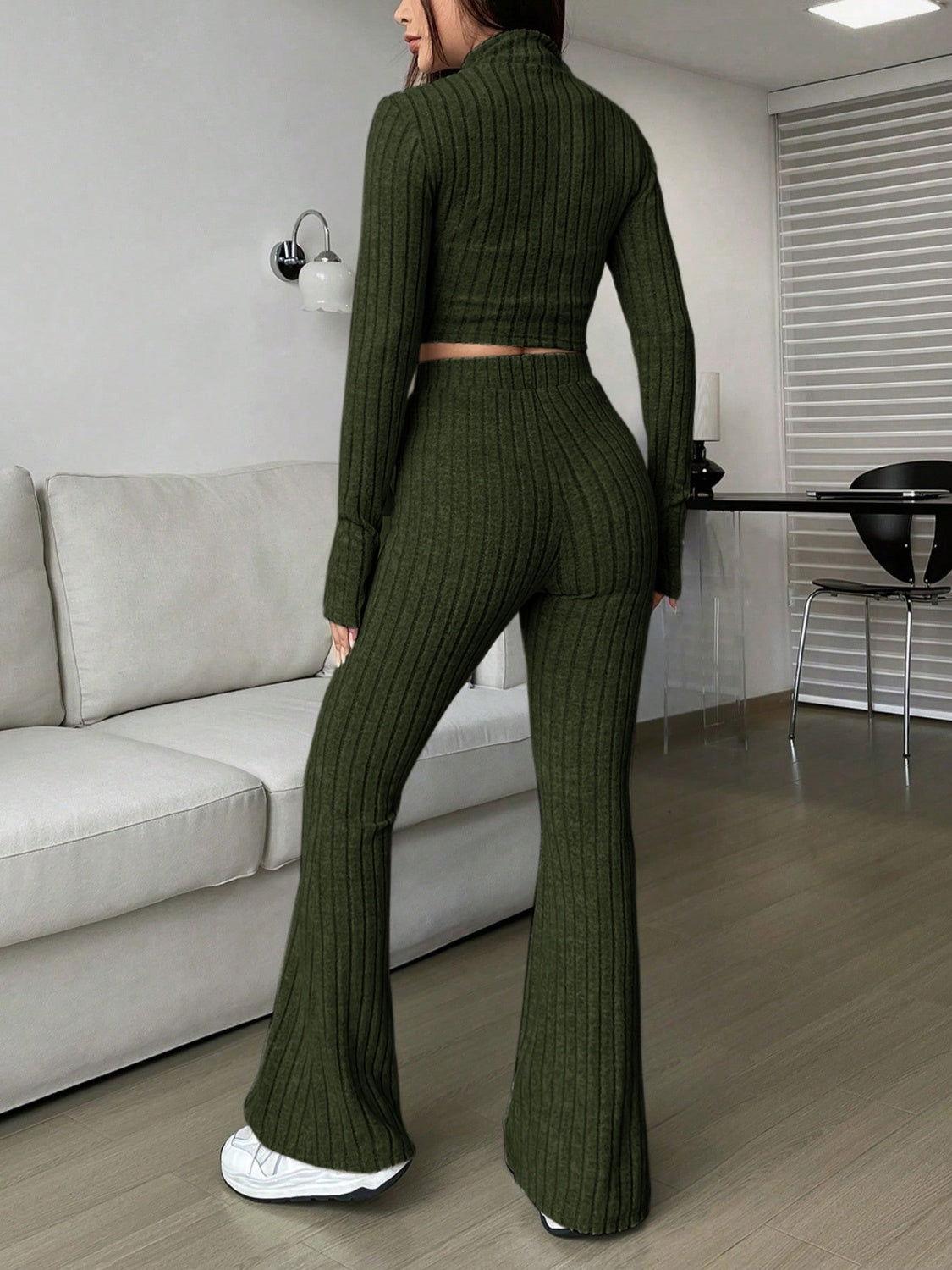 Honey Zip Up Long Sleeve Top and Pants Set - Clothes For Her Online Store