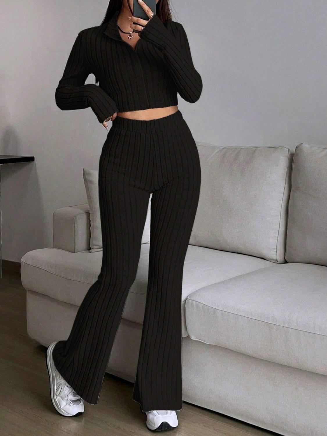 Honey Zip Up Long Sleeve Top and Pants Set - Clothes For Her Online Store