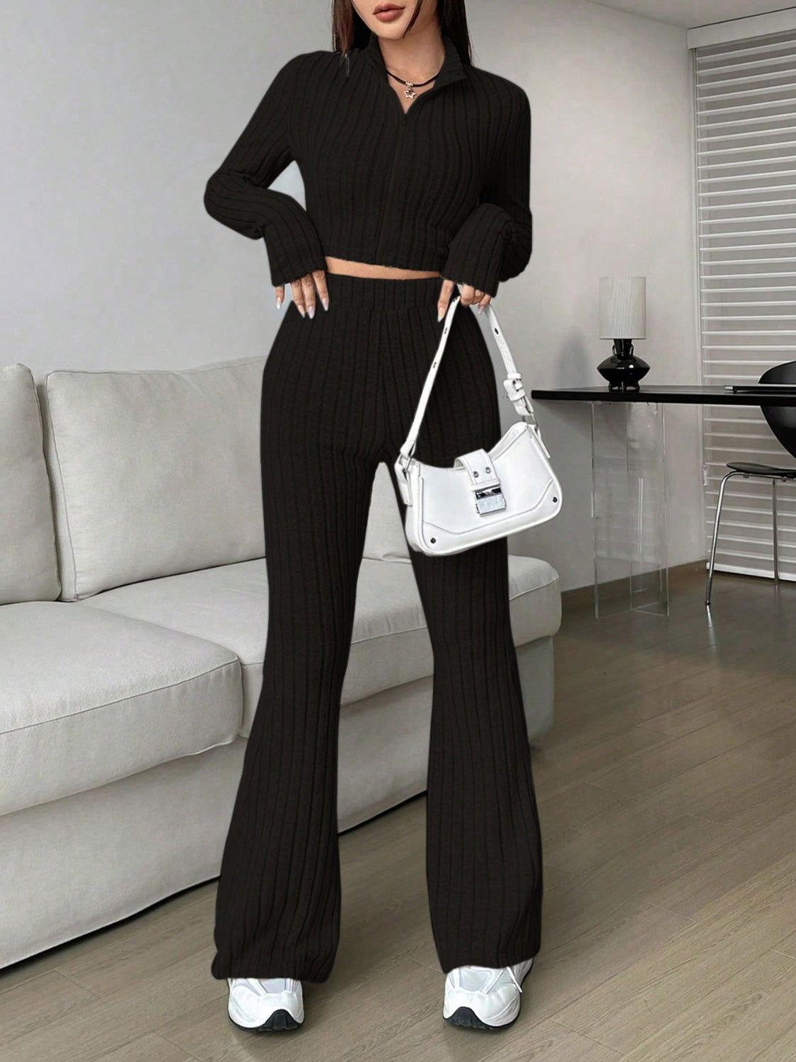 Honey Zip Up Long Sleeve Top and Pants Set - Clothes For Her Online Store