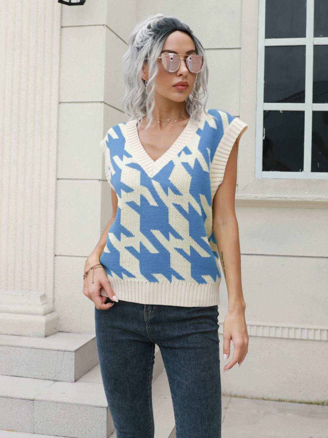 Houndstooth V-Neck Sweater Vest
