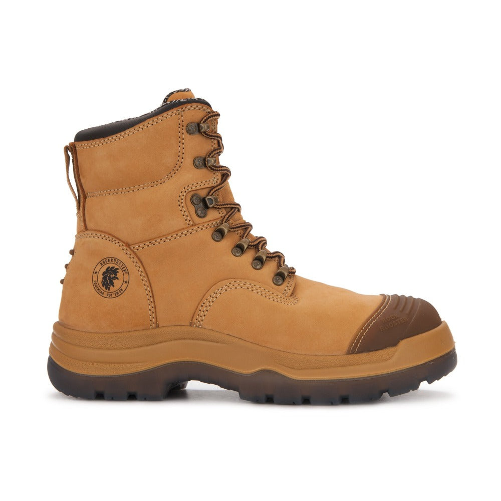 ROCKROOSTER Kimberly Tan 7 inch Zip-sided Steel Toe Leather Work Boots