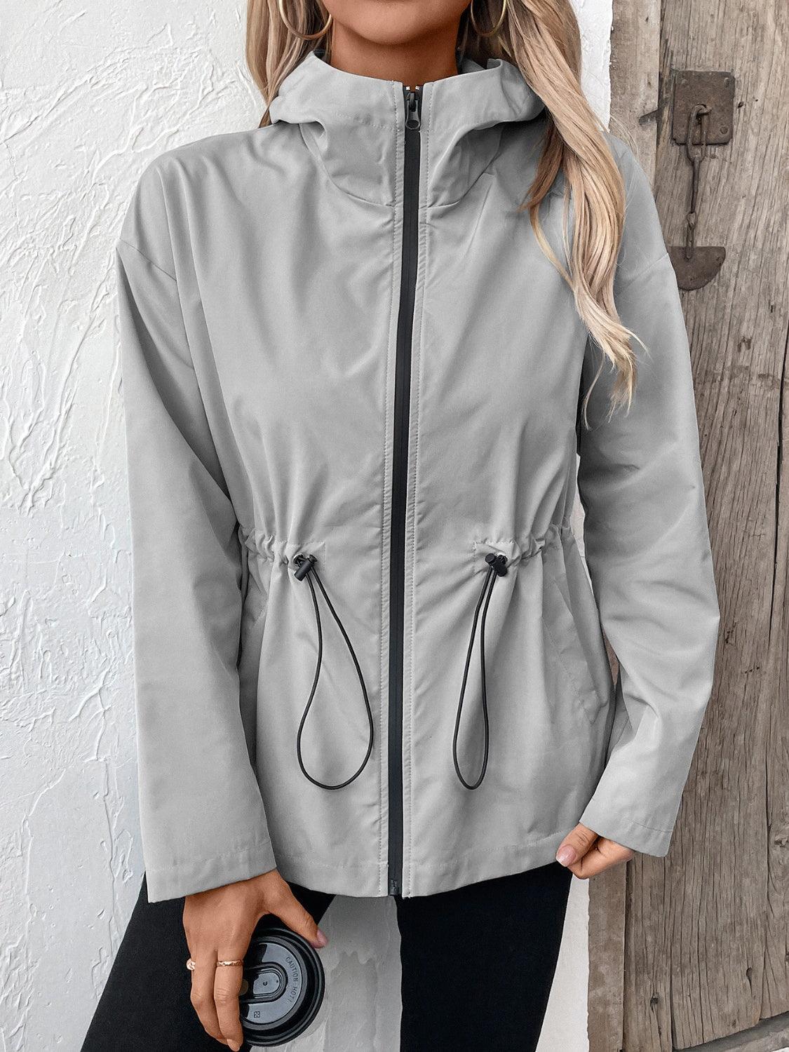Ivy Lane Drawstring Zip Up Hooded Jacket - Clothes For Her Online Store
