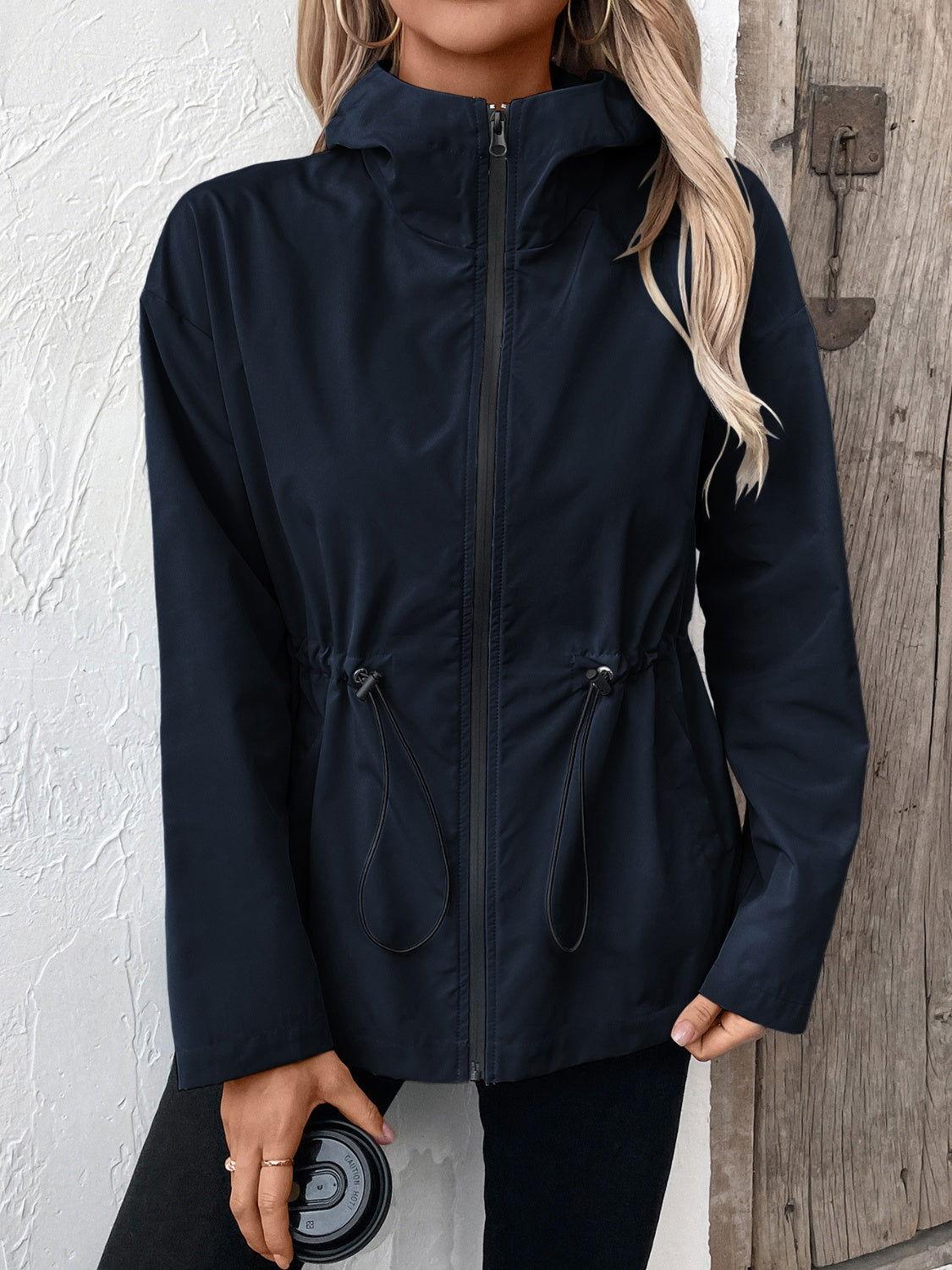 Ivy Lane Drawstring Zip Up Hooded Jacket - Clothes For Her Online Store