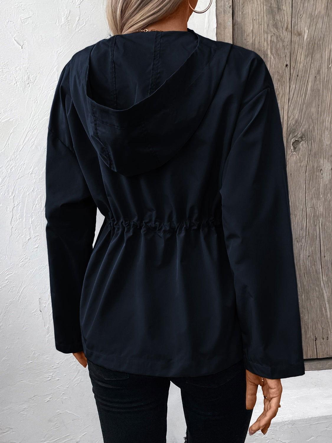 Ivy Lane Drawstring Zip Up Hooded Jacket - Clothes For Her Online Store