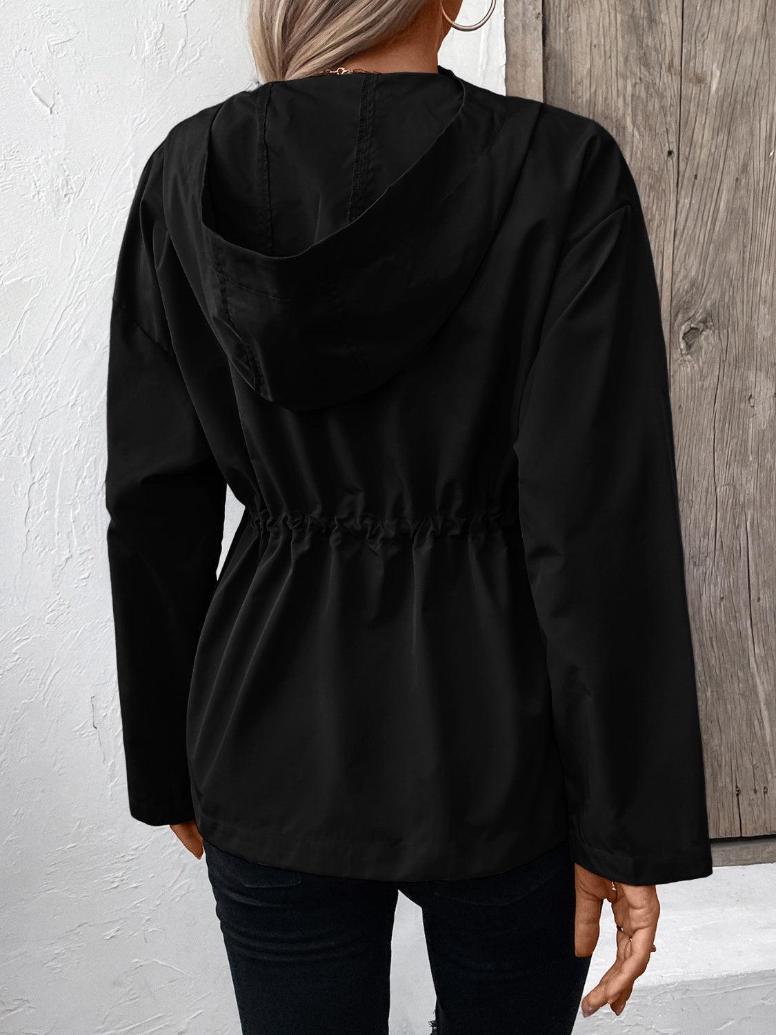 Ivy Lane Drawstring Zip Up Hooded Jacket - Clothes For Her Online Store