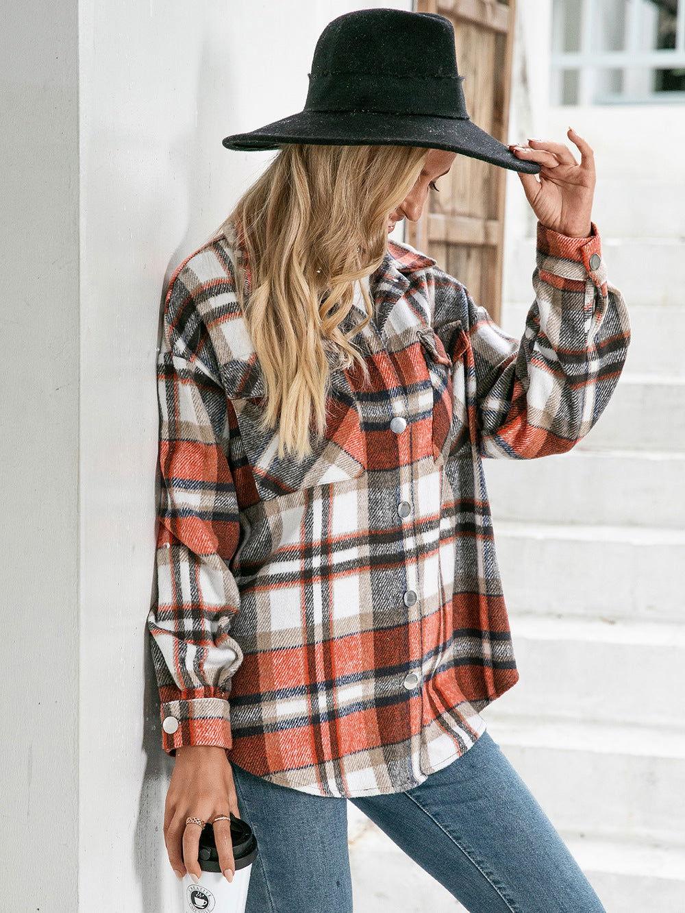 Ivy Lane Meet You Outside Plaid Button Down Curved Hem Shacket - Clothes For Her Online Store