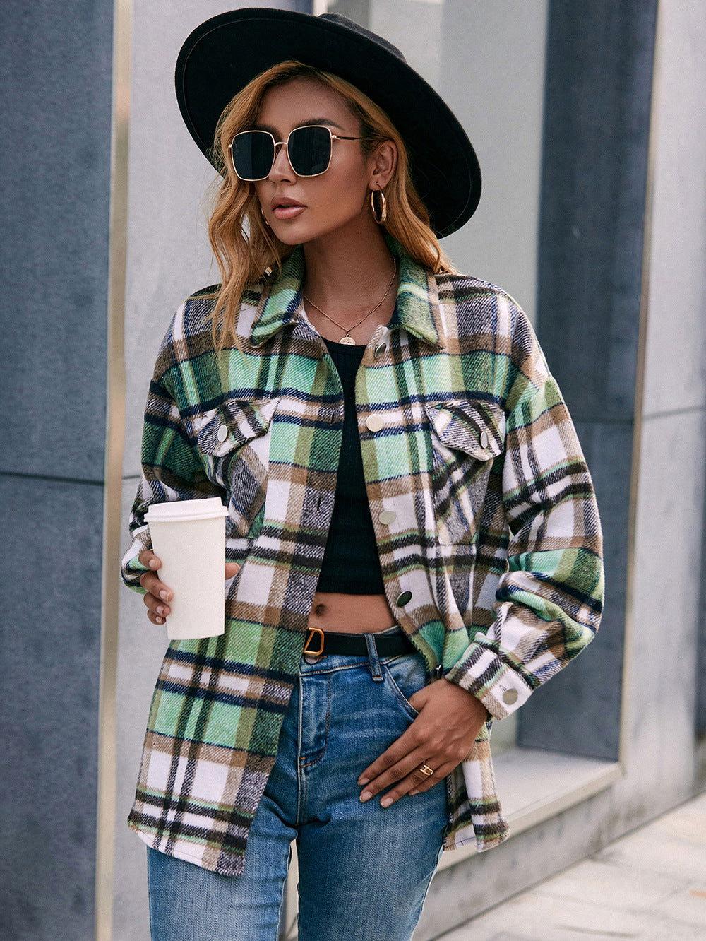 Ivy Lane Meet You Outside Plaid Button Down Curved Hem Shacket - Clothes For Her Online Store