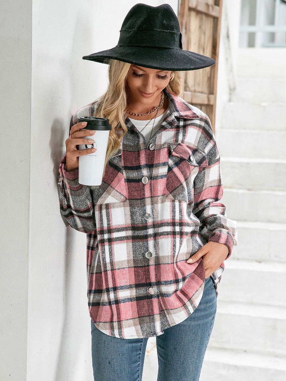 Ivy Lane Meet You Outside Plaid Button Down Curved Hem Shacket - Clothes For Her Online Store