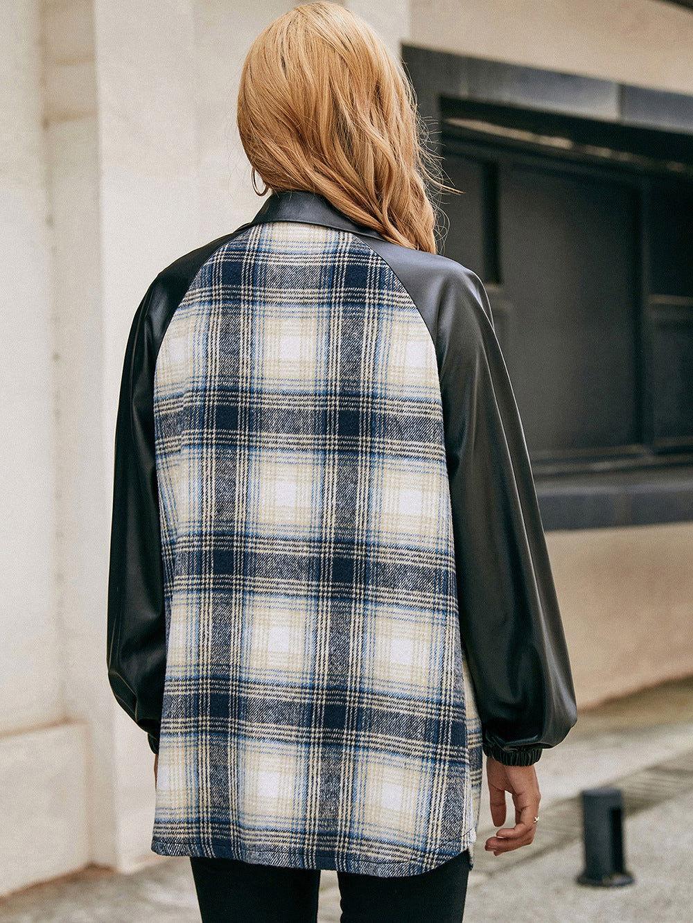 Ivy Lane Plaid Button Down Raglan Sleeve Jacket - Clothes For Her Online Store