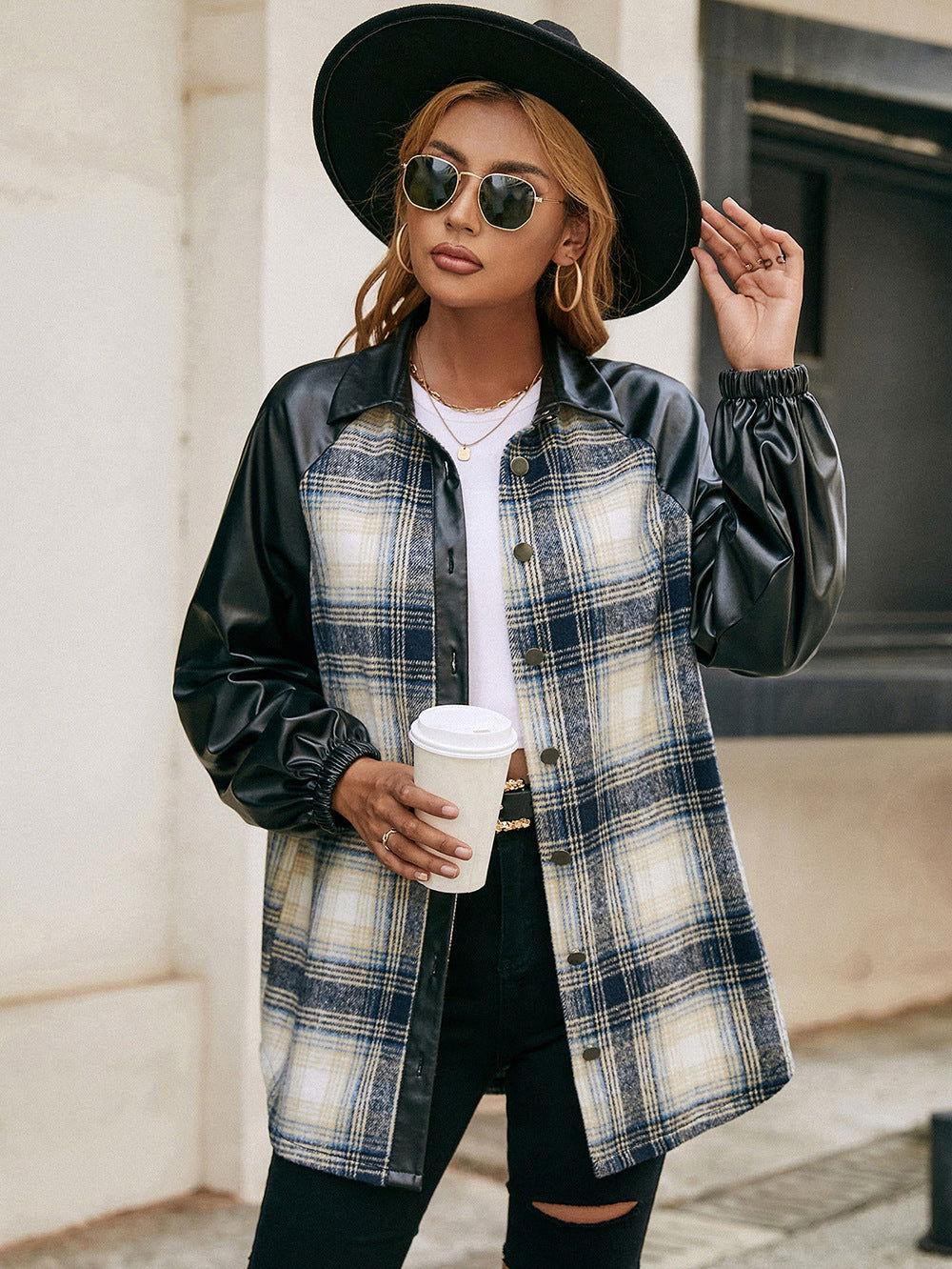 Ivy Lane Plaid Button Down Raglan Sleeve Jacket - Clothes For Her Online Store