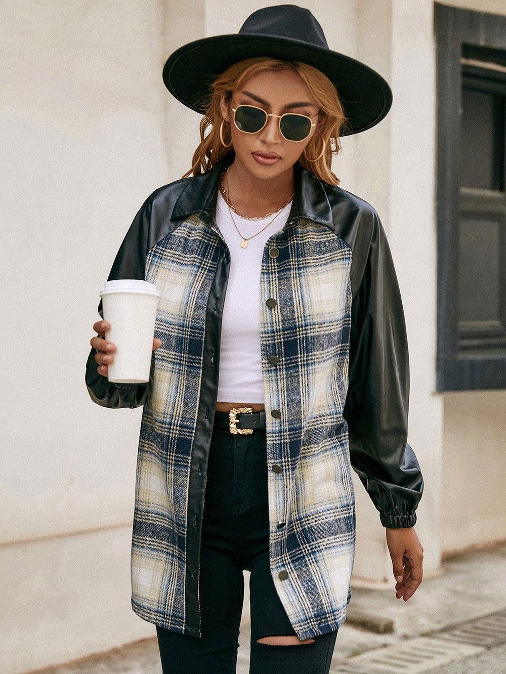 Ivy Lane Plaid Button Down Raglan Sleeve Jacket - Clothes For Her Online Store