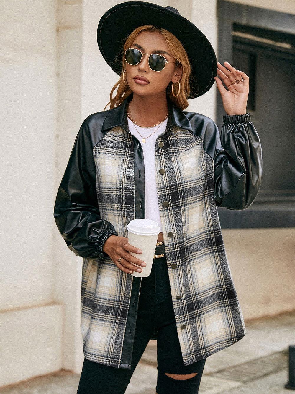 Ivy Lane Plaid Button Down Raglan Sleeve Jacket - Clothes For Her Online Store