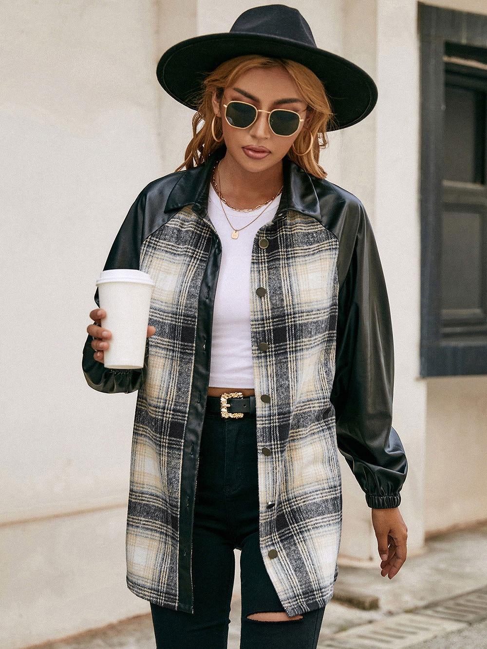 Ivy Lane Plaid Button Down Raglan Sleeve Jacket - Clothes For Her Online Store