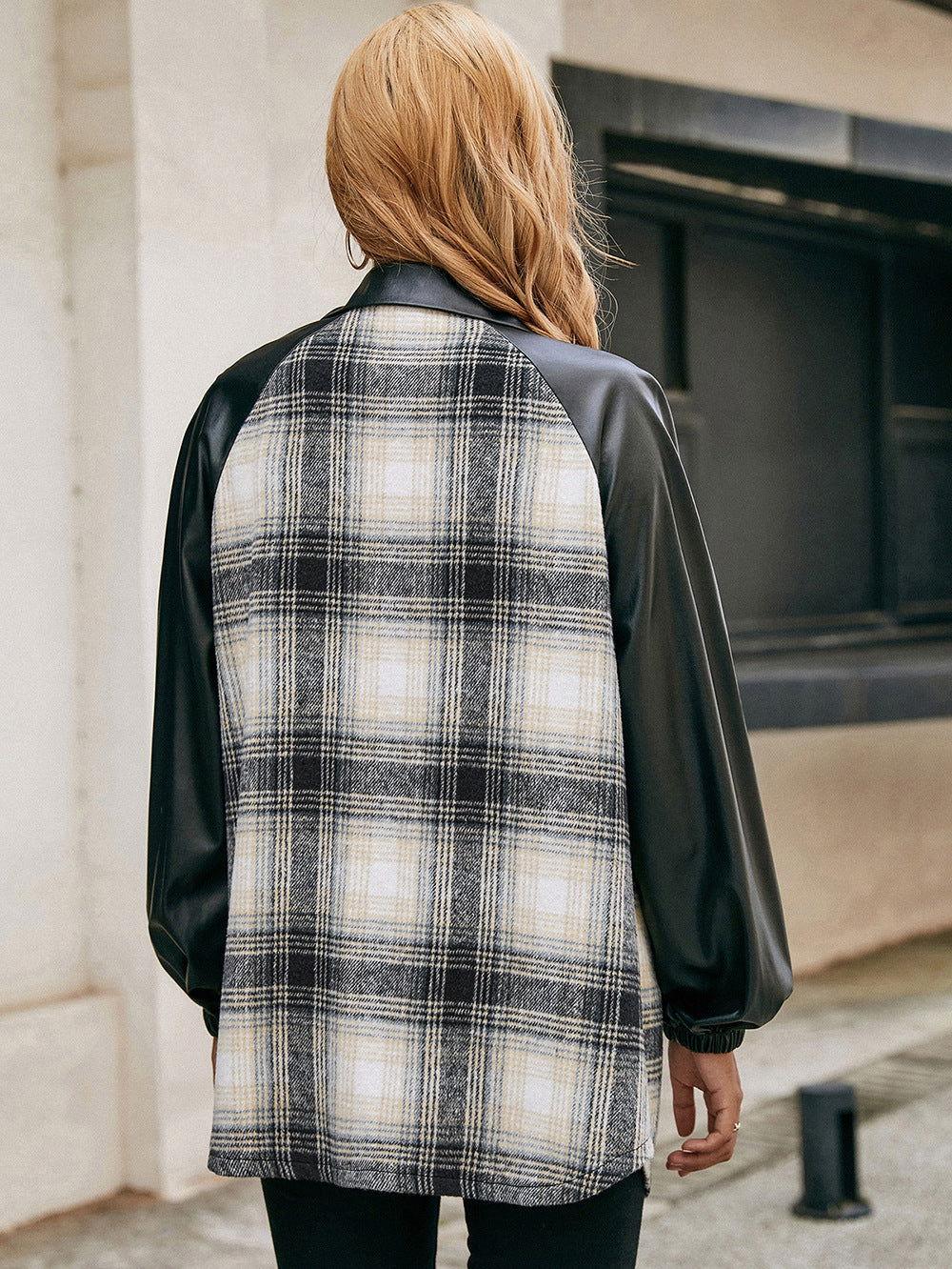 Ivy Lane Plaid Button Down Raglan Sleeve Jacket - Clothes For Her Online Store