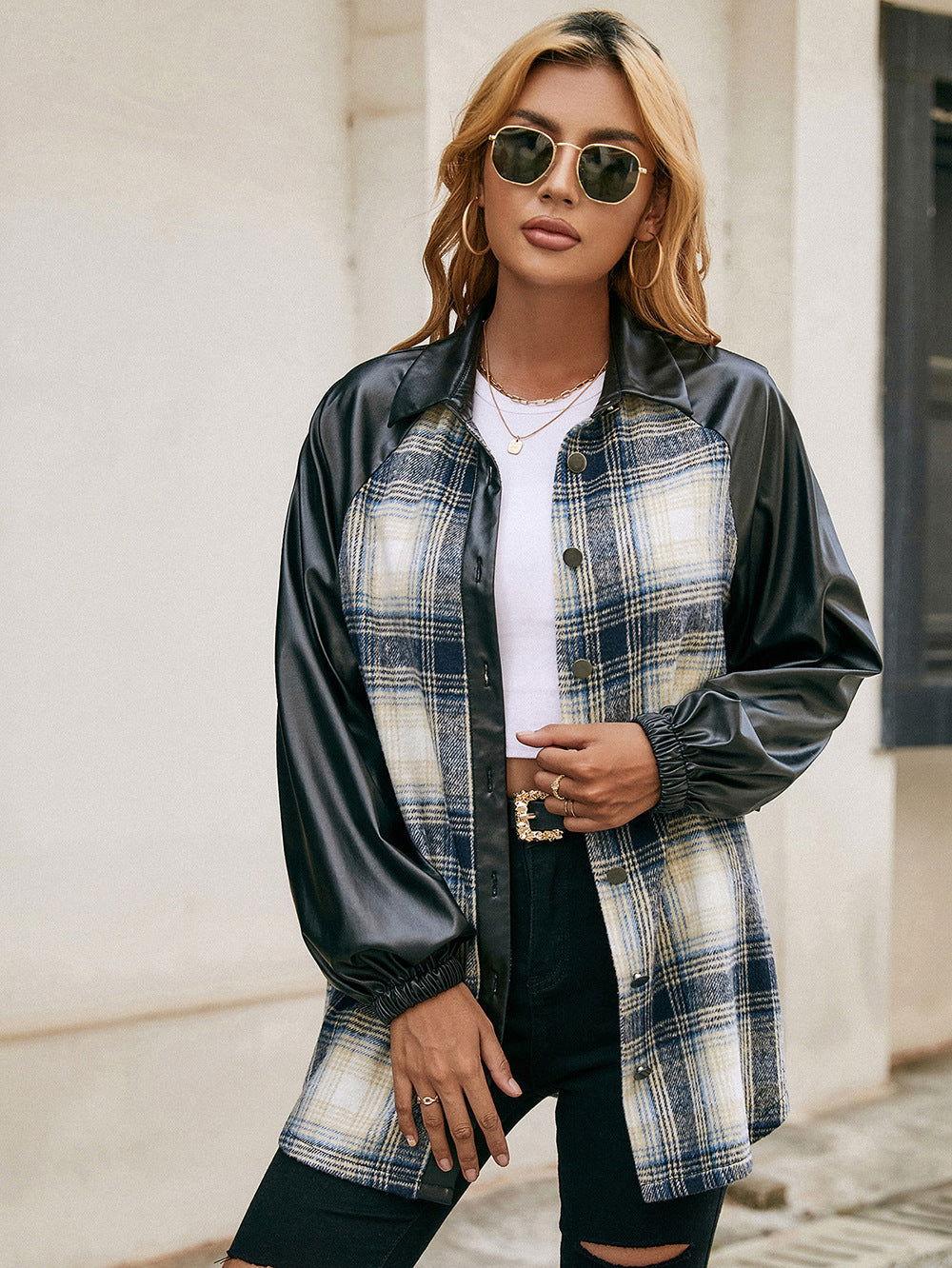 Ivy Lane Plaid Button Down Raglan Sleeve Jacket - Clothes For Her Online Store