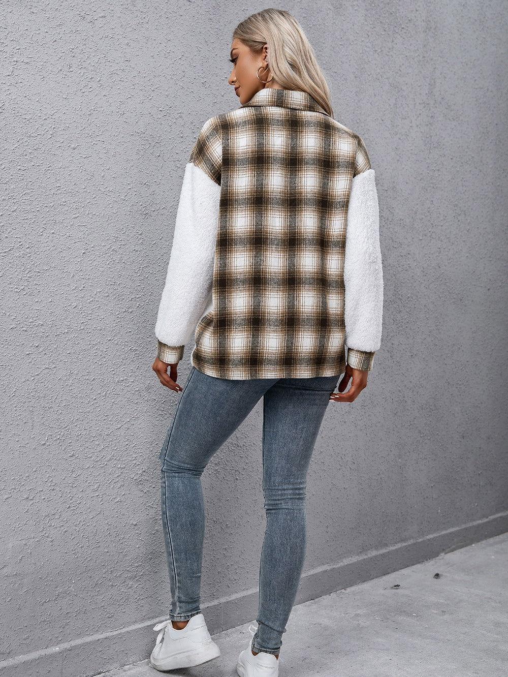Ivy Lane Plaid Collared Neck Button Down Jacket - Clothes For Her Online Store