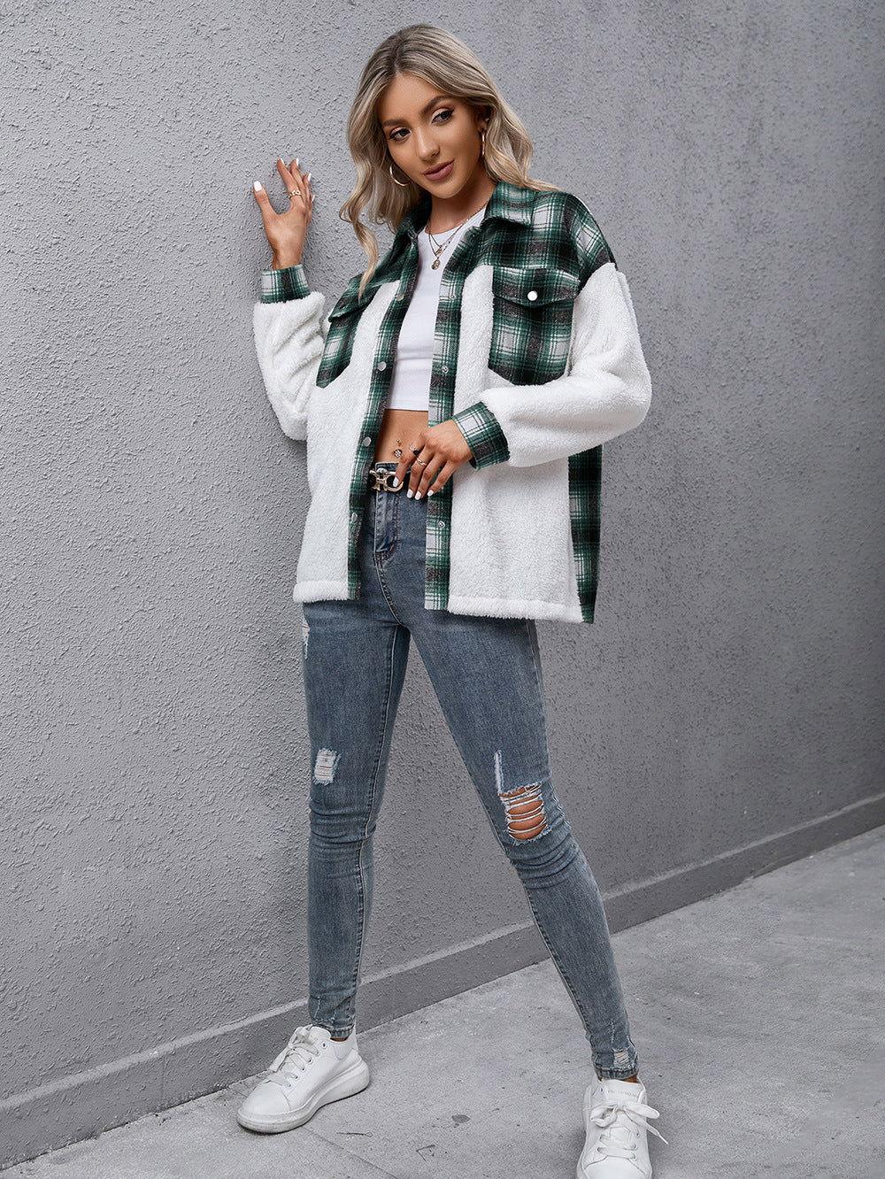 Ivy Lane Plaid Collared Neck Button Down Jacket - Clothes For Her Online Store