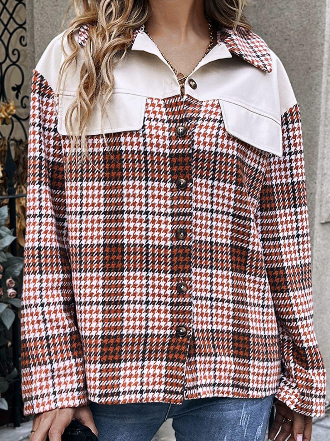 Ivy Lane Plaid Collared Neck Drop Shoulder Jacket - Clothes For Her Online Store