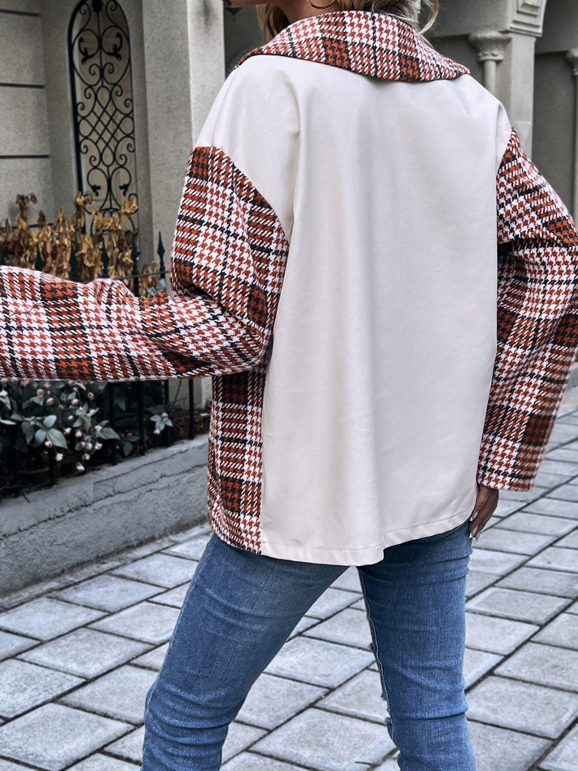 Ivy Lane Plaid Collared Neck Drop Shoulder Jacket - Clothes For Her Online Store