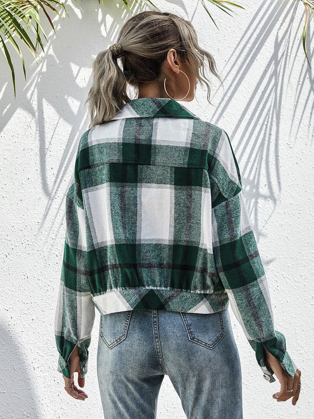 Ivy Lane Plaid Dropped Shoulder Shirt Jacket - Clothes For Her Online Store