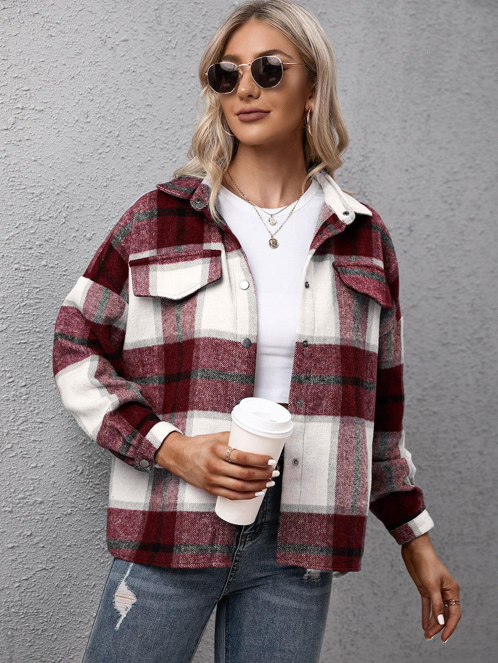 Ivy Lane Plaid Long Sleeve Shirt Jacket - Clothes For Her Online Store
