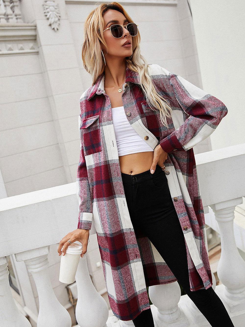 Ivy Lane Plaid Longline Shirt Jacket - Clothes For Her Online Store