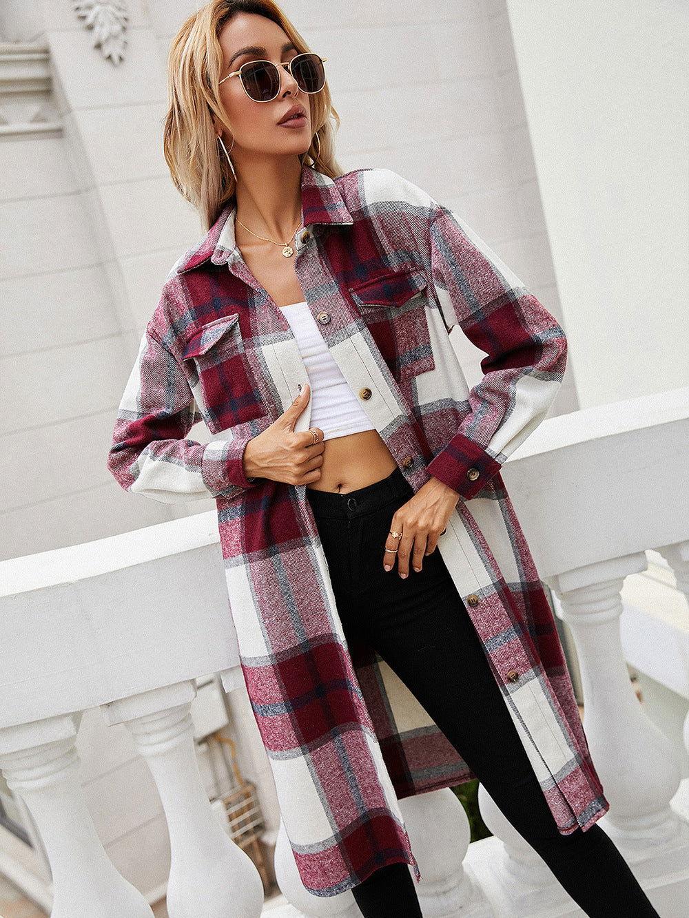 Ivy Lane Plaid Longline Shirt Jacket - Clothes For Her Online Store