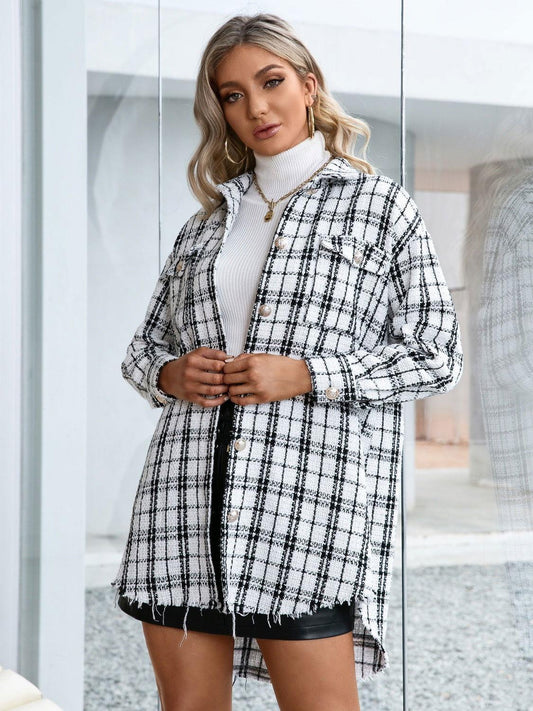 Ivy Lane Plaid Pocketed Button Up Dropped Shoulder Jacket - Clothes For Her Online Store
