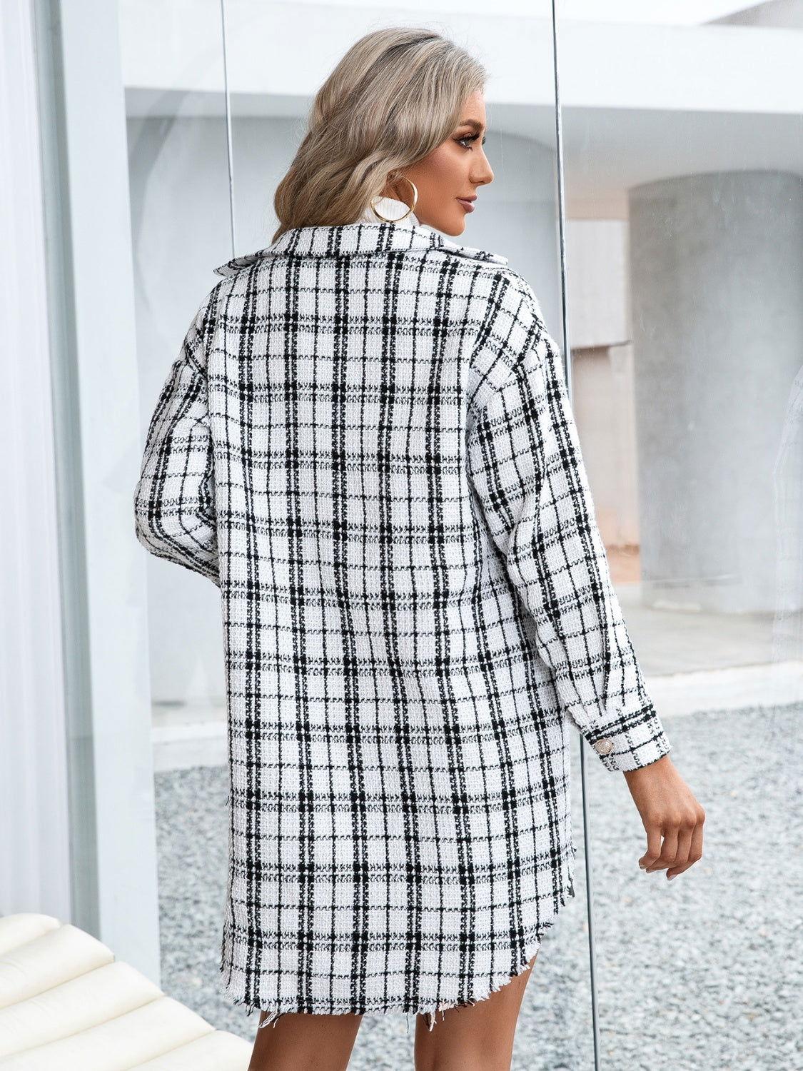 Ivy Lane Plaid Pocketed Button Up Dropped Shoulder Jacket - Clothes For Her Online Store
