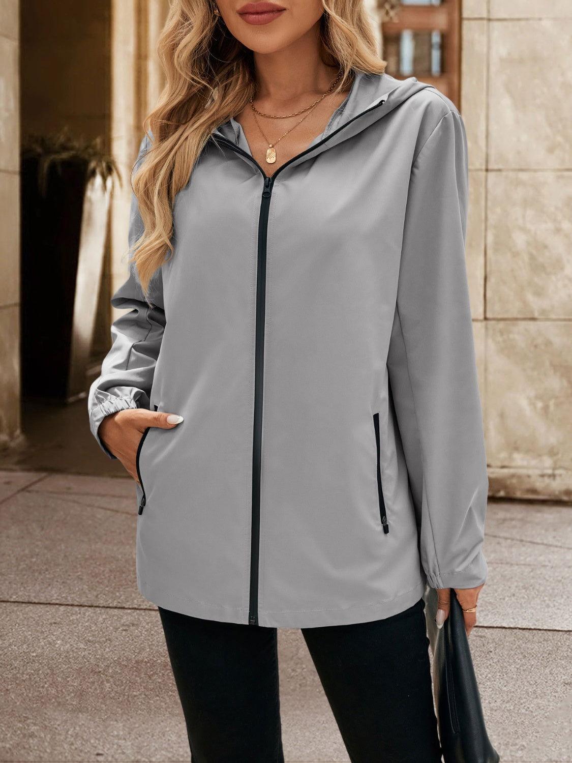 Ivy Lane Pocketed Zip Up Hooded Jacket - Clothes For Her Online Store