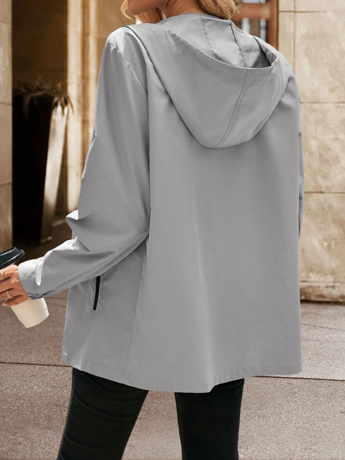 Ivy Lane Pocketed Zip Up Hooded Jacket - Clothes For Her Online Store