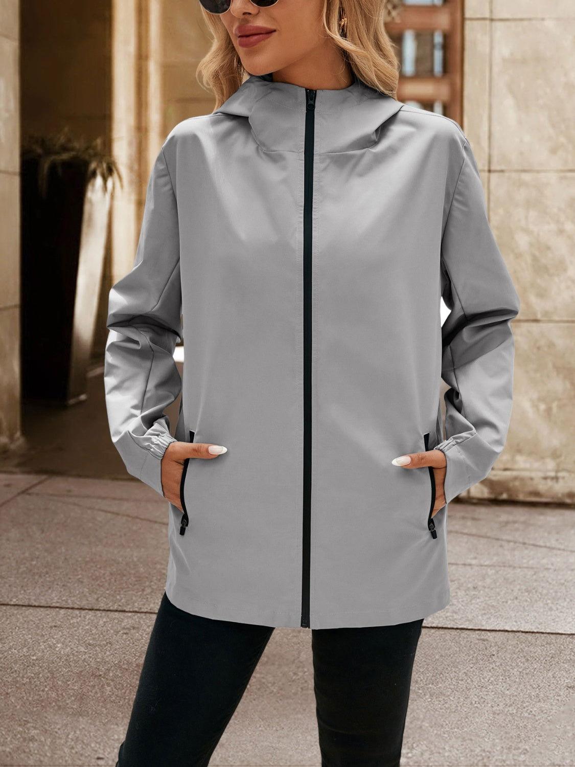 Ivy Lane Pocketed Zip Up Hooded Jacket - Clothes For Her Online Store