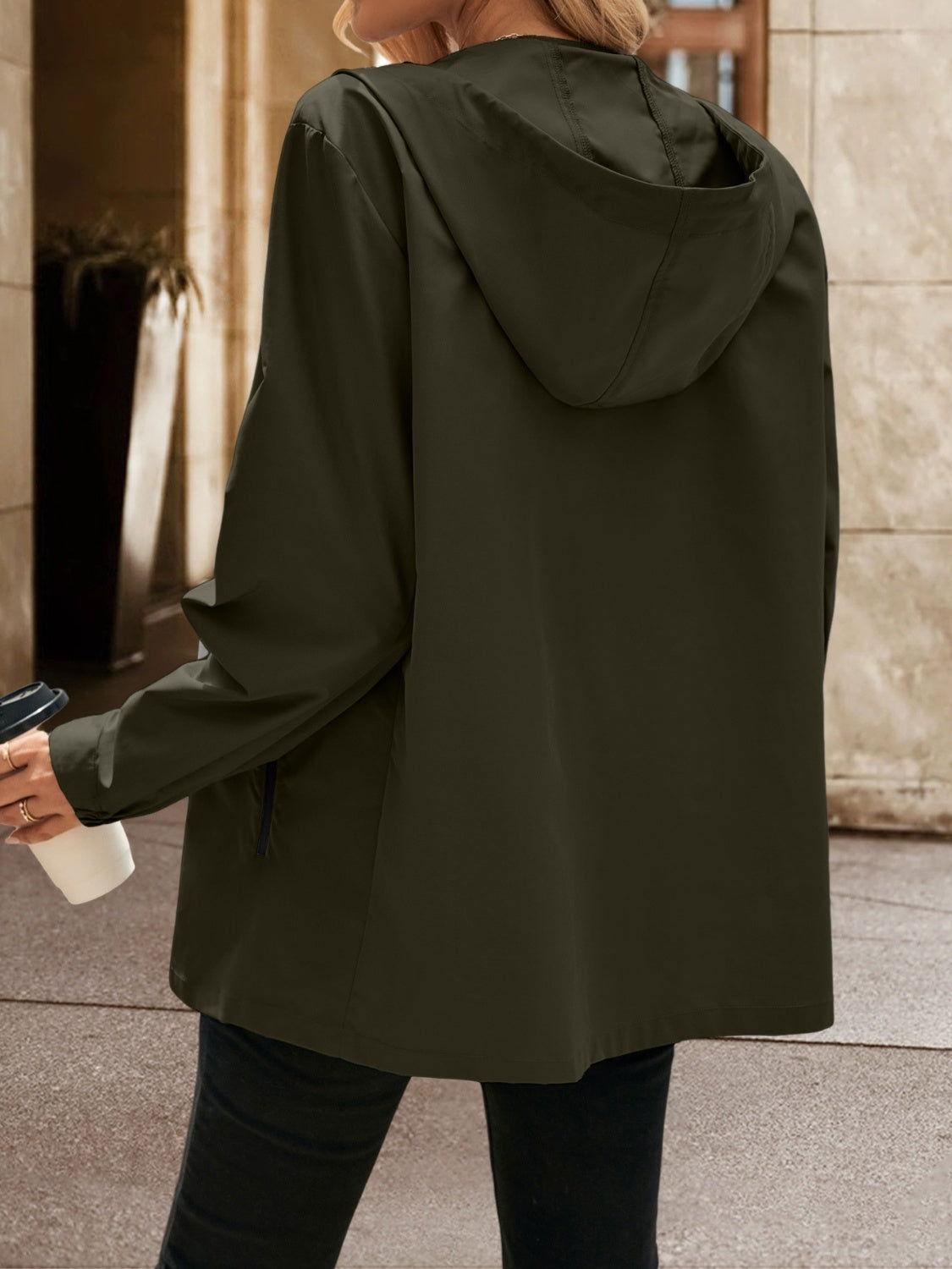 Ivy Lane Pocketed Zip Up Hooded Jacket - Clothes For Her Online Store