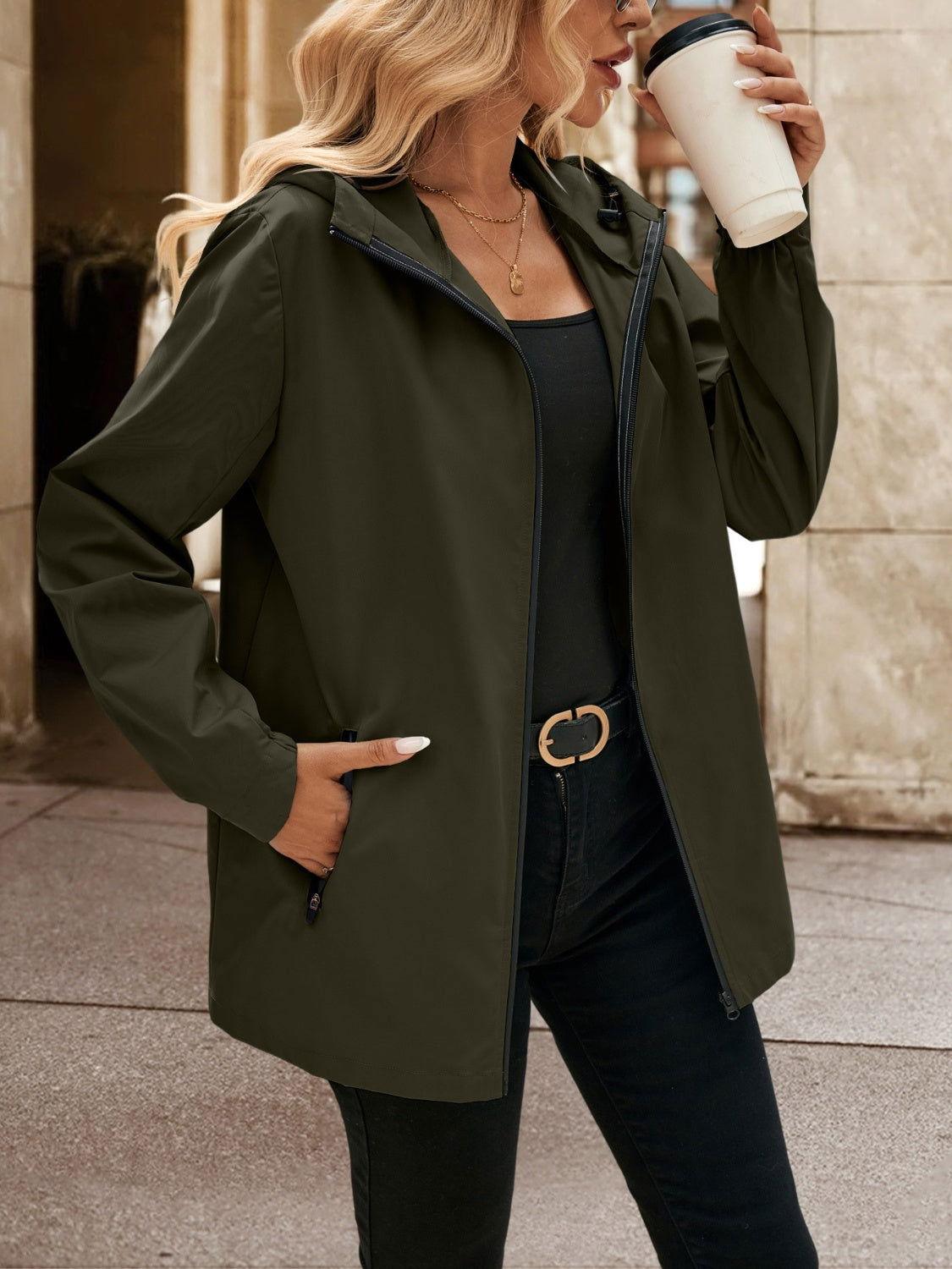 Ivy Lane Pocketed Zip Up Hooded Jacket - Clothes For Her Online Store