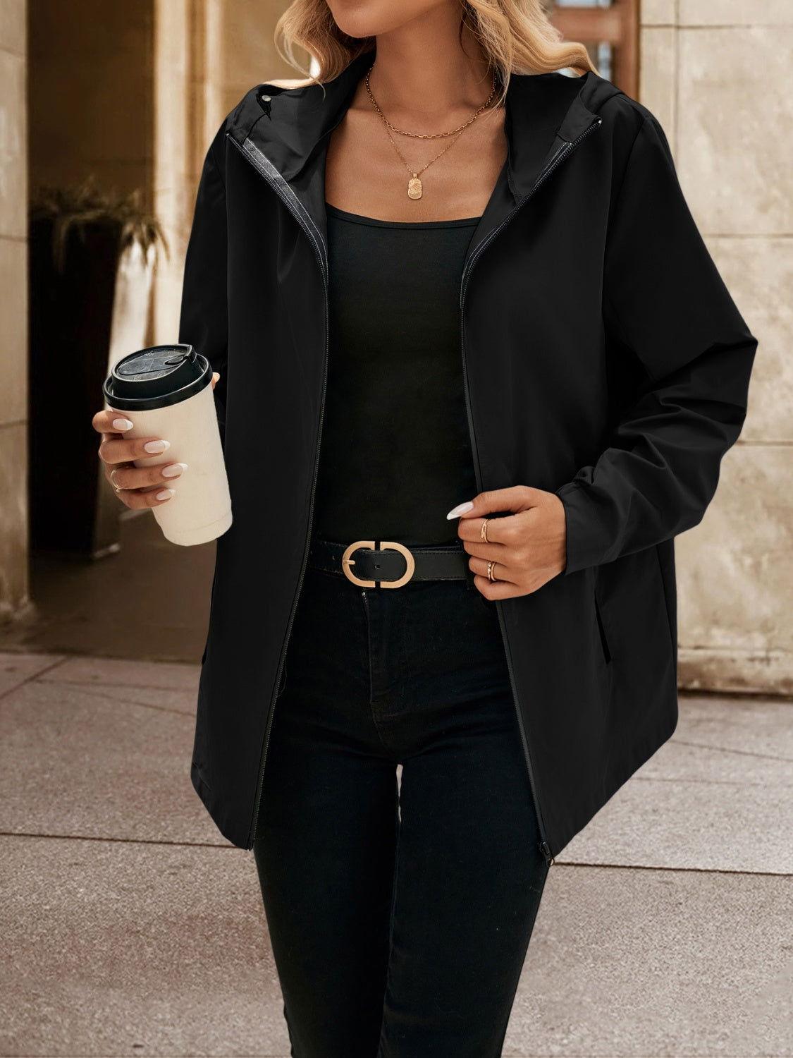 Ivy Lane Pocketed Zip Up Hooded Jacket - Clothes For Her Online Store