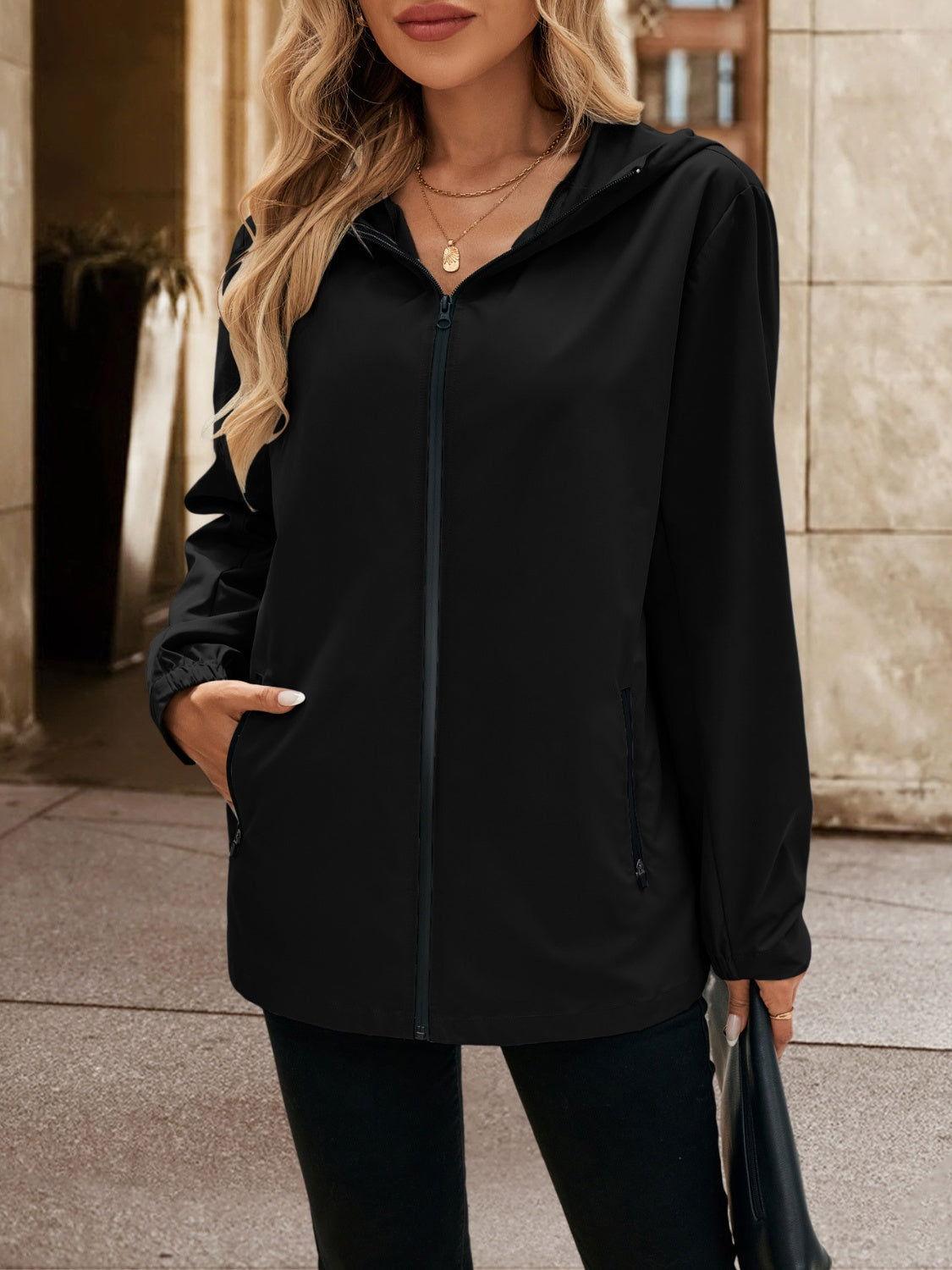 Ivy Lane Pocketed Zip Up Hooded Jacket - Clothes For Her Online Store