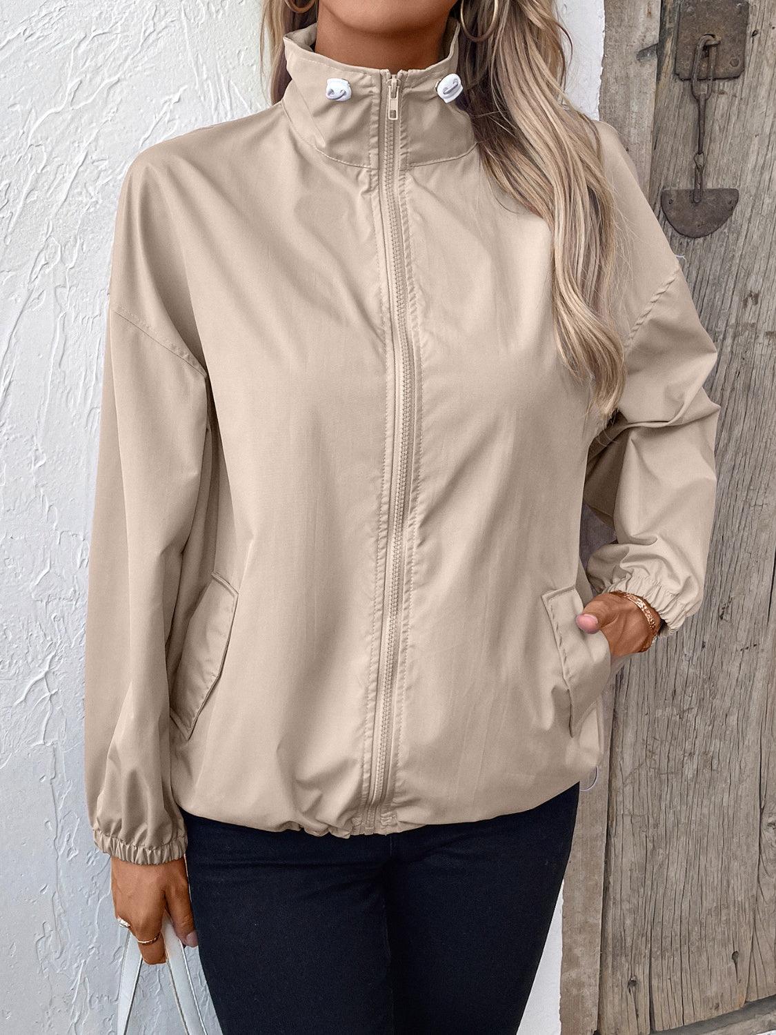 Ivy Lane Pocketed Zip Up Long Sleeve Jacket - Clothes For Her Online Store