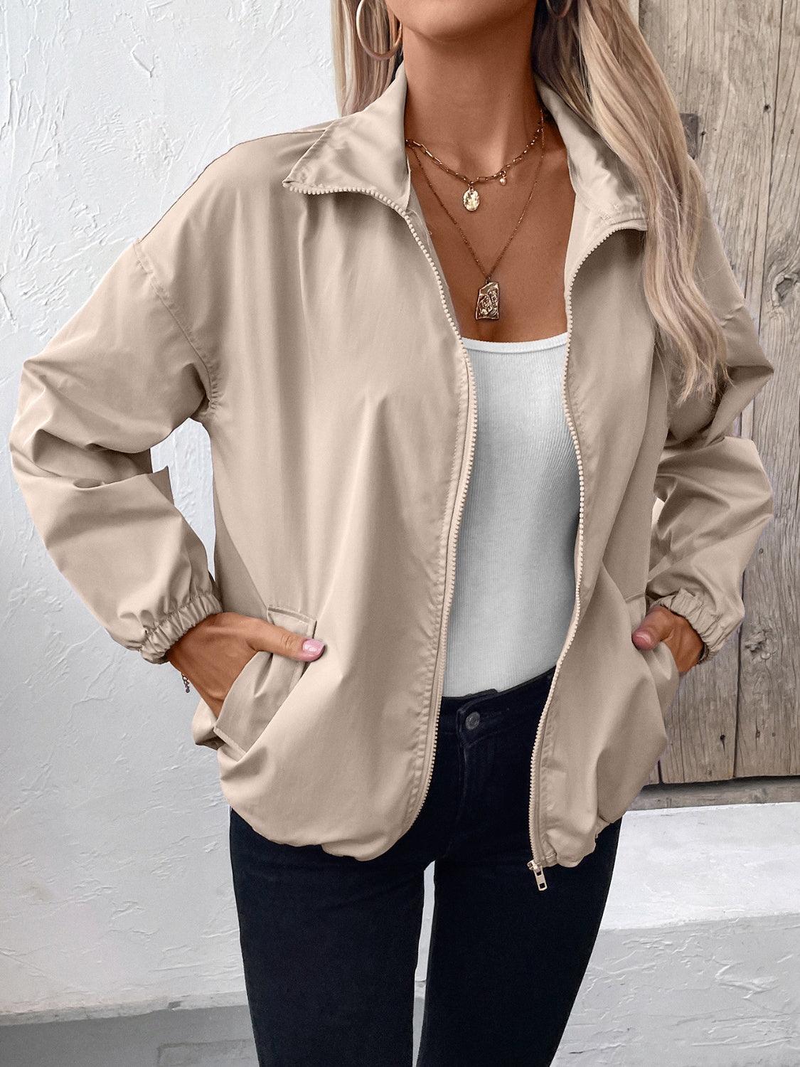 Ivy Lane Pocketed Zip Up Long Sleeve Jacket - Clothes For Her Online Store