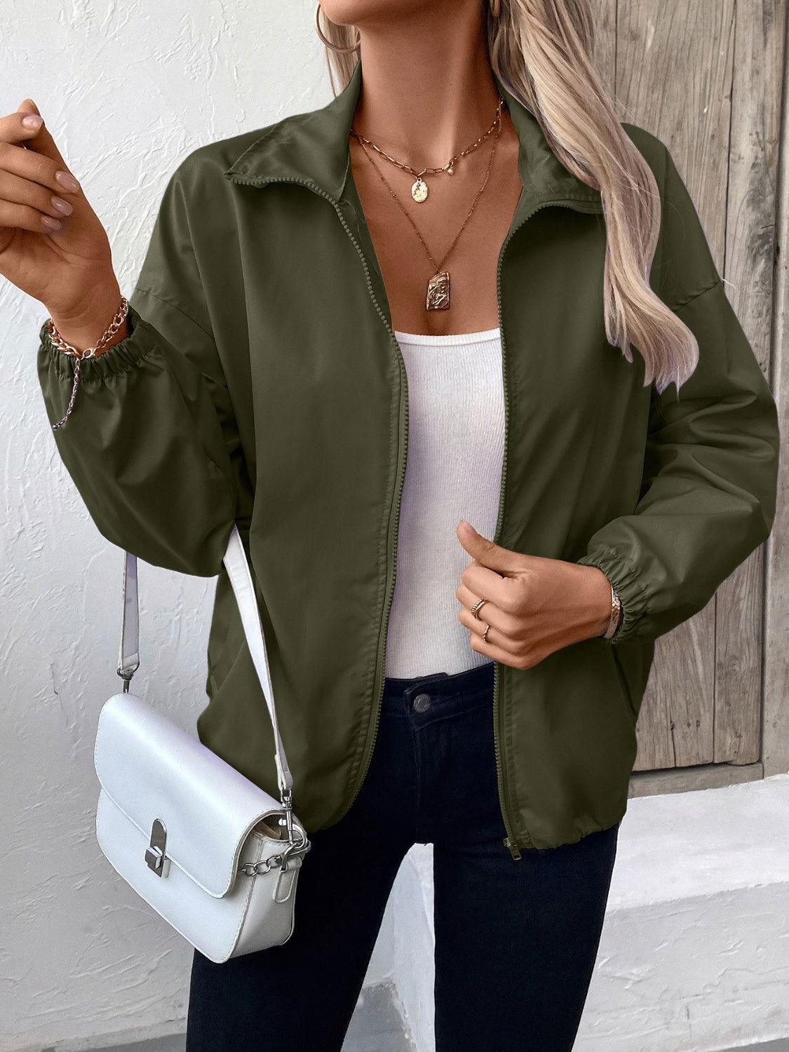 Ivy Lane Pocketed Zip Up Long Sleeve Jacket - Clothes For Her Online Store