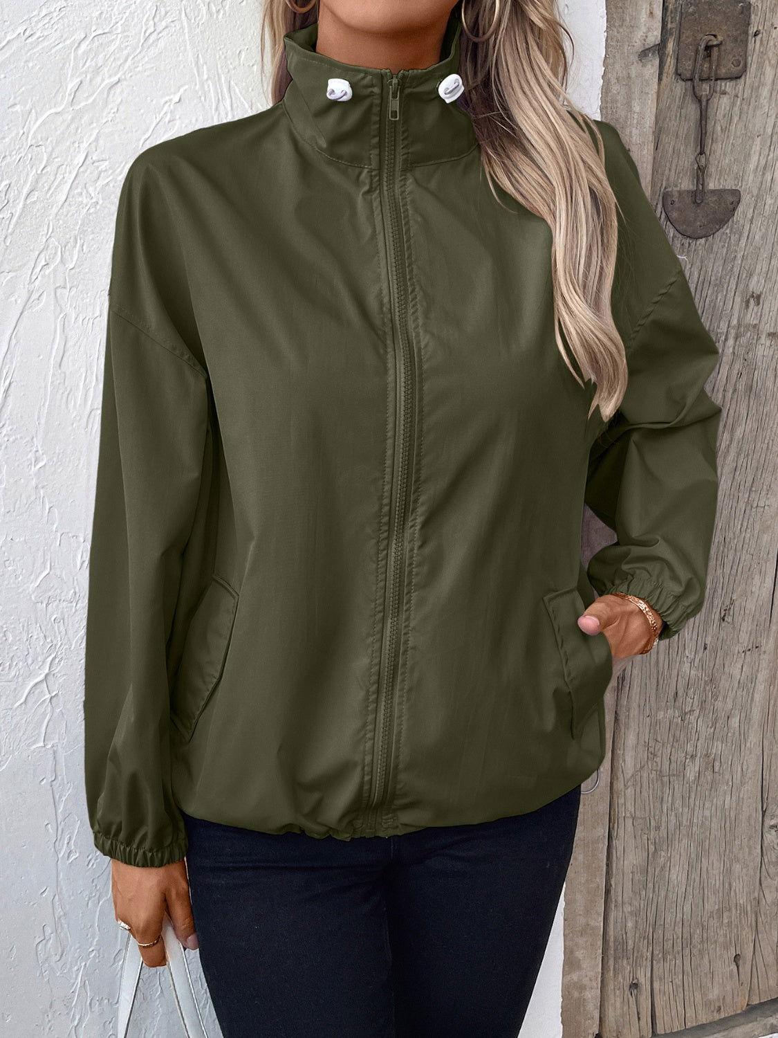 Ivy Lane Pocketed Zip Up Long Sleeve Jacket - Clothes For Her Online Store