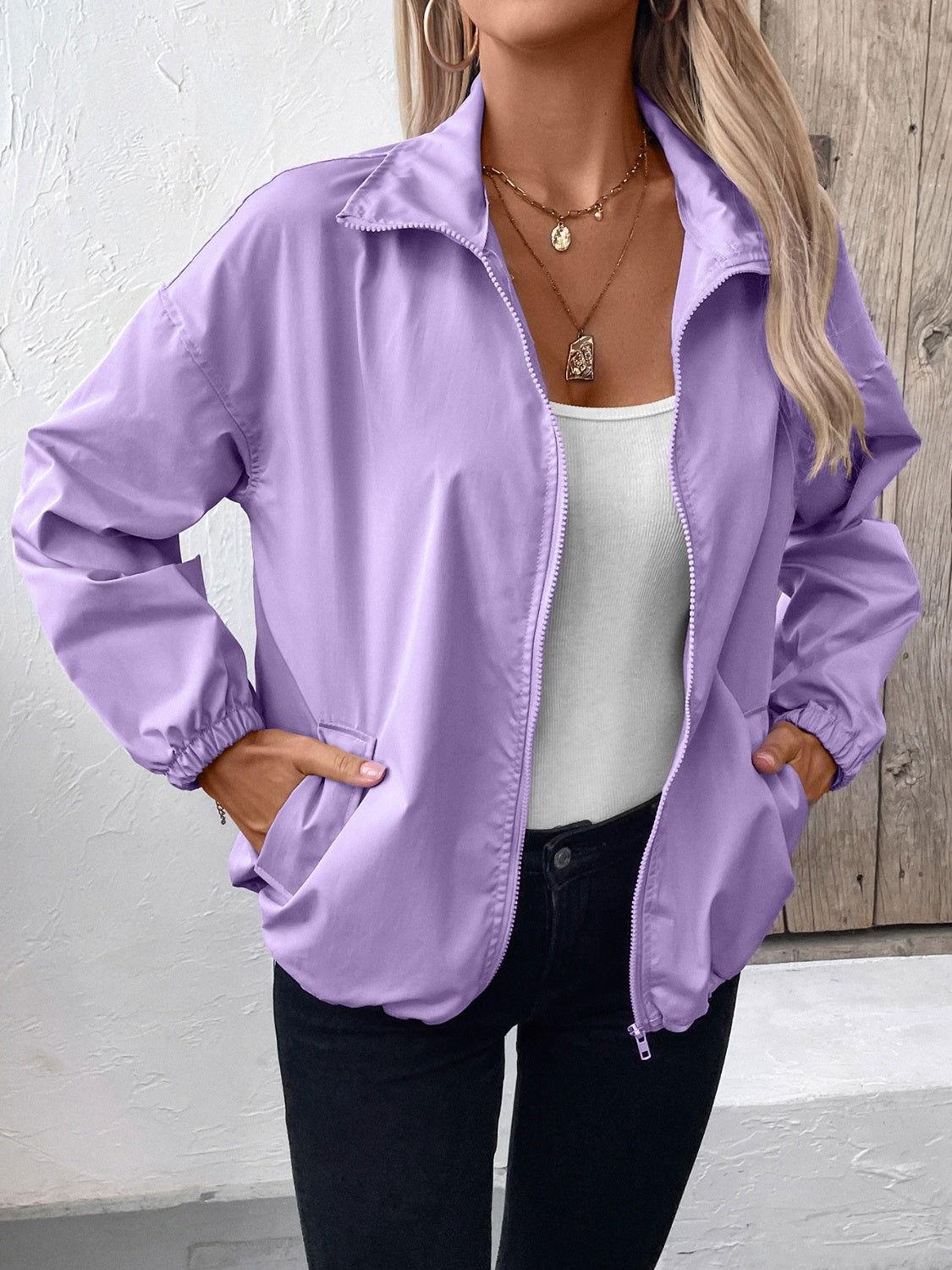Ivy Lane Pocketed Zip Up Long Sleeve Jacket - Clothes For Her Online Store
